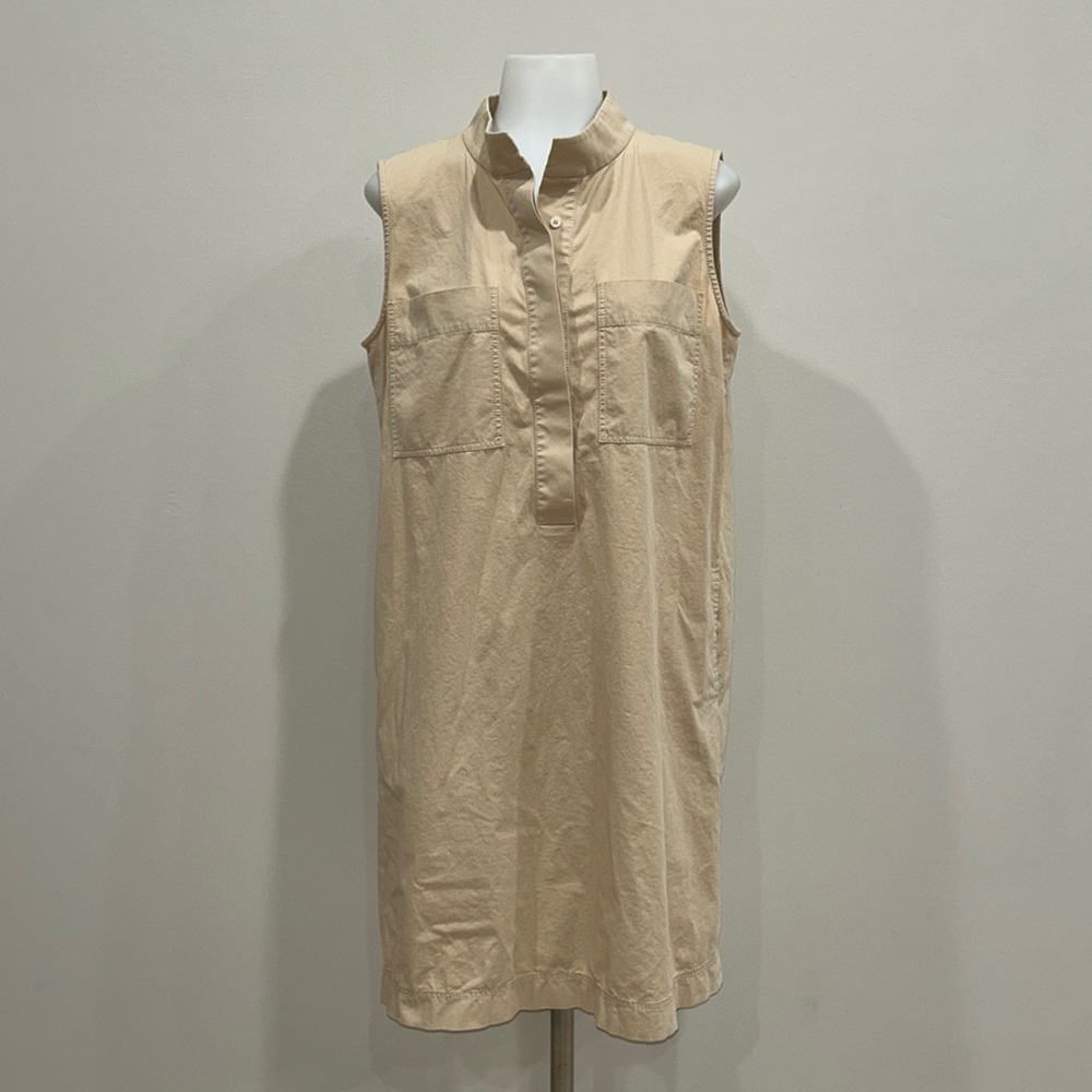 Lafayette 148 New York Khaki Tan Shift Sleeveless Dress Sz M